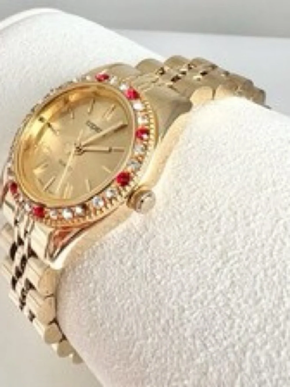 Gold-Tone Women's Bracelet Watch with Red Crystal Accents